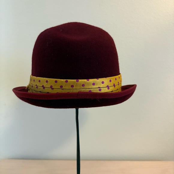 Vintage Womens Y2K 100% Wool Fedora Hat Burgundy Ribbon Band BLACK SaksFifthAve - Picture 4 of 8